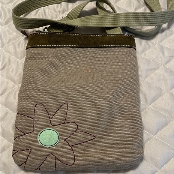 Vintage Sherpani crossbody, canvas Tan/khaki 7.5 width - Picture 2 of 5